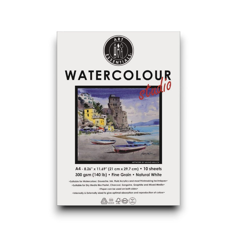 Art Essentials Studio Watercolour Paper 300GSM,Natural White Cold Pressed,Medium Surface Art Essentials